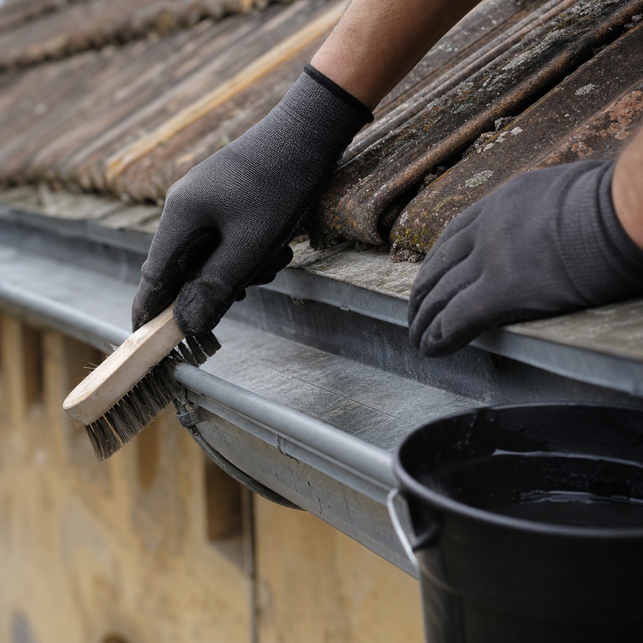 Nettoyage sécurisé d’une gouttière en zinc sans risque d’abîmer